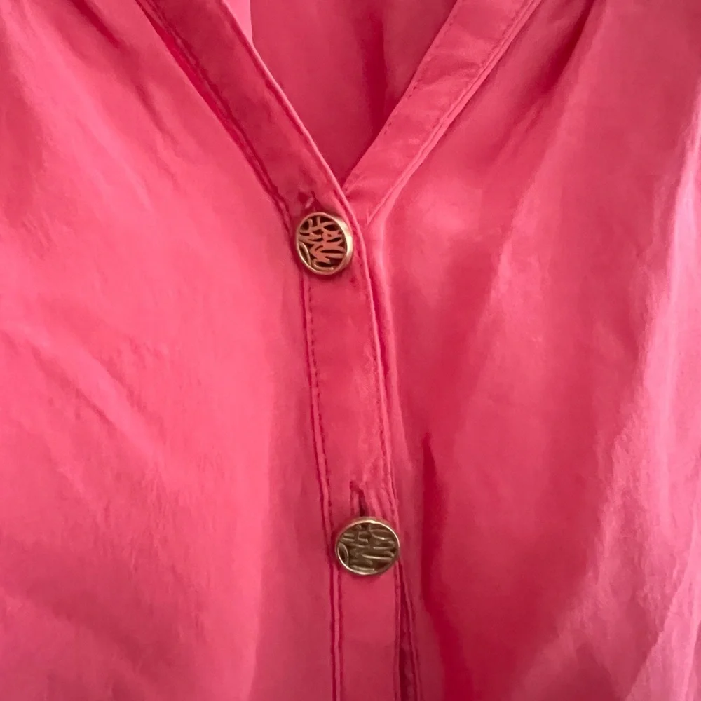 Lilly Pulitzer Elsa 100% Silk Long Sleeved Blouse Top in Parigi Pink, size M - Picture 5 of 10